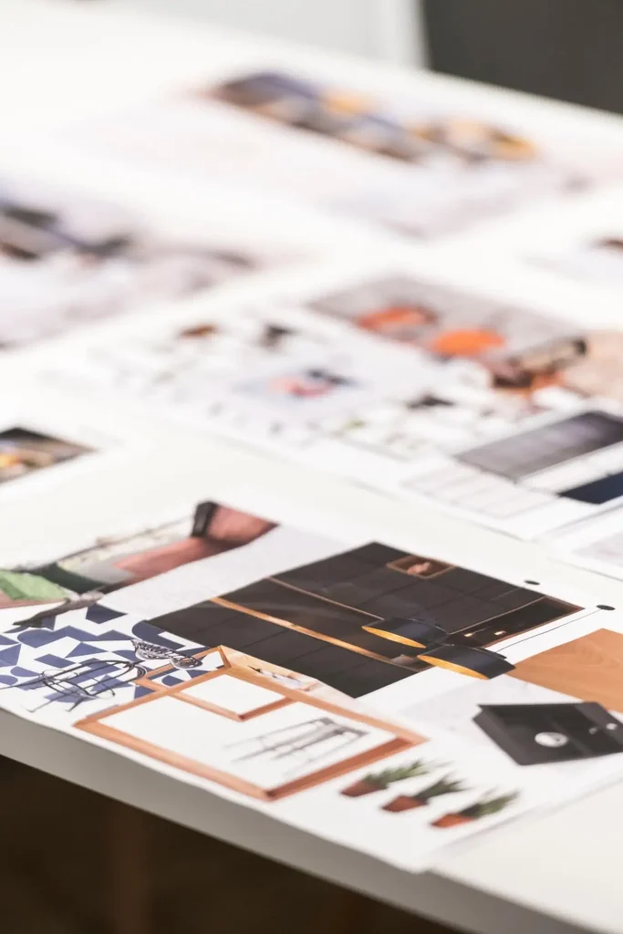 Mesa de trabalho com mood board de design